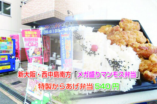 新大阪・西中島南方「メガ盛りマンモス弁当」特製からあげ弁当540円